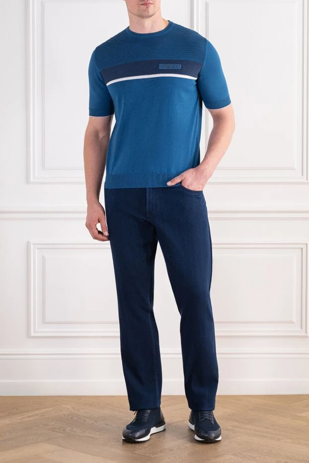 Zilli textured silk jumper with cotton and crocodile skin in sky blue 197449 - photo 2