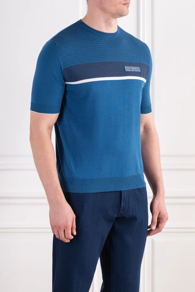 Zilli textured silk jumper with cotton and crocodile skin in sky blue 197449 - photo 3