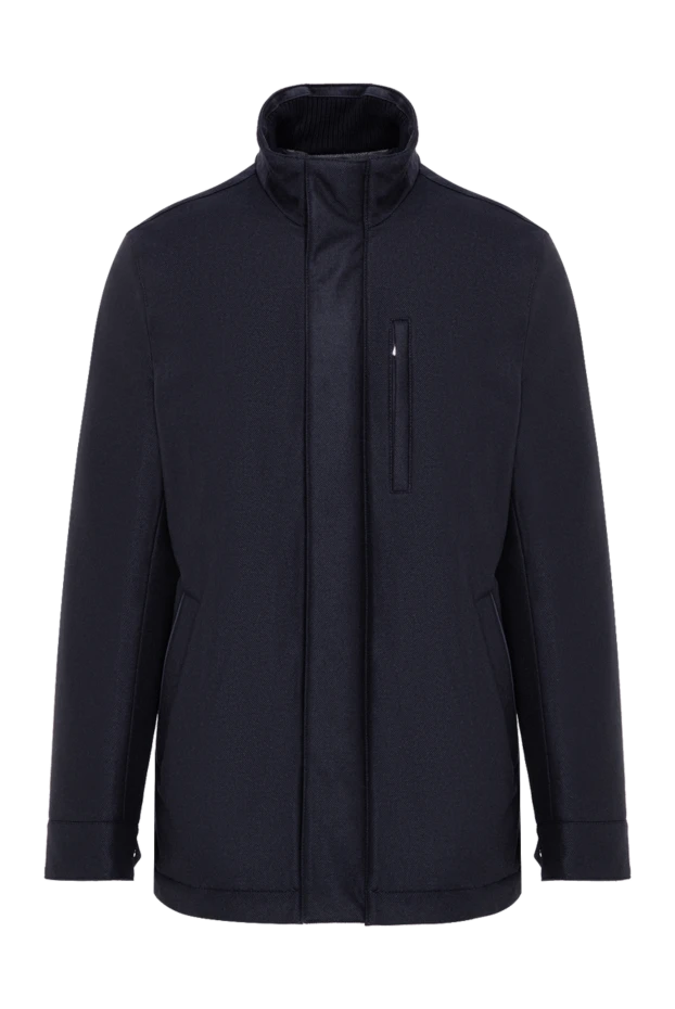 Lenoci blue wool straight-cut jacket with a stand-up collar 197537 - photo 1
