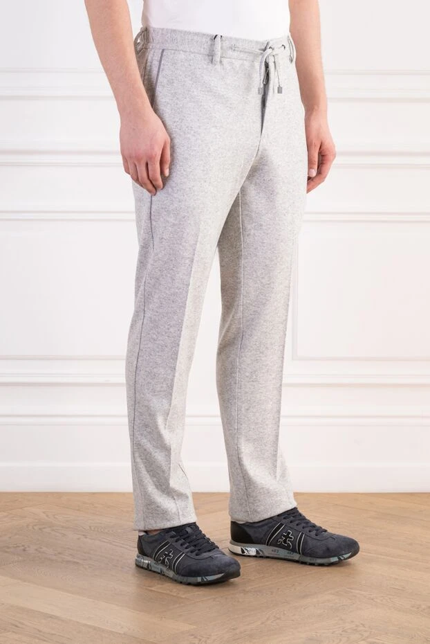 Lenoci grey melange trousers made of natural wool with an adjustable waistband 197545 - photo 3
