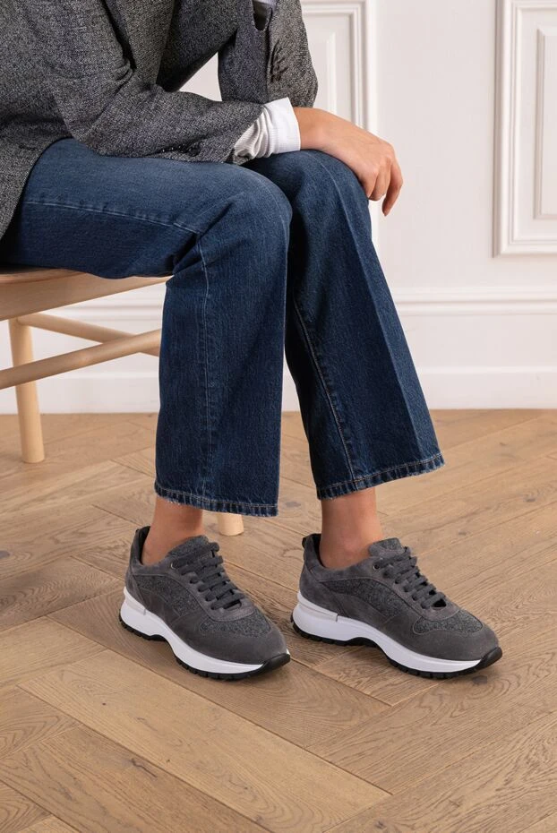 Doucal`s жіночі зимові кросівки на хутрі з вовняного сукна та замші 197588 - фото 2