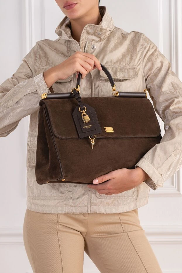 Dolce & Gabbana my sicily bag in premium suede with brown leather trim 197643 - photo 2