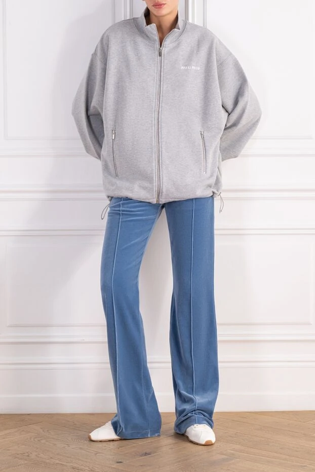 Miu Miu gray zip-up knit jacket with embroidered white logo 197737 - photo 2