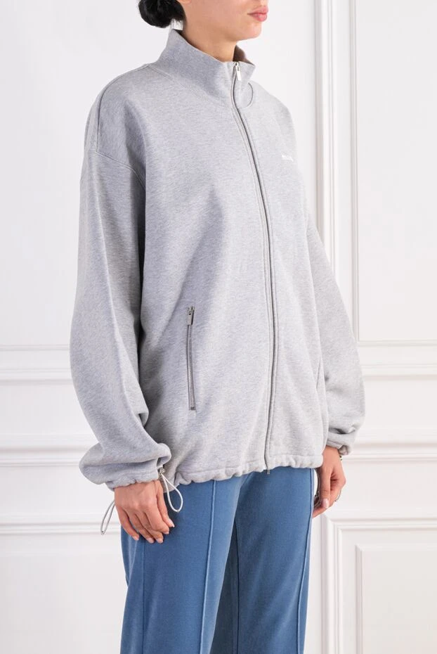 Miu Miu gray zip-up knit jacket with embroidered white logo 197737 - photo 3
