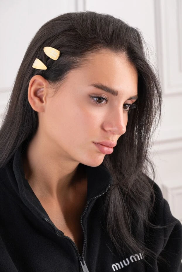 Miu Miu set of metal teardrop-shaped hair clips with white logo 197742 - photo 2