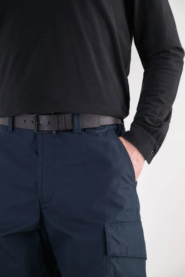Stone Island black men's grained leather belt with matte charcoal buckle 197748 - photo 2