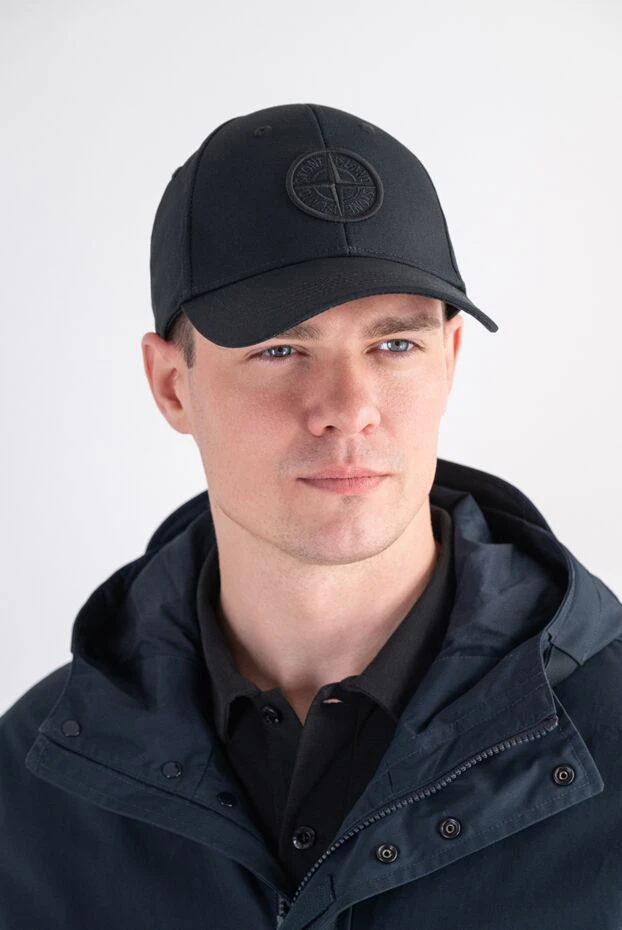 Stone Island men's six-panel baseball cap with embroidered monochrome compass logo 197751 - photo 2