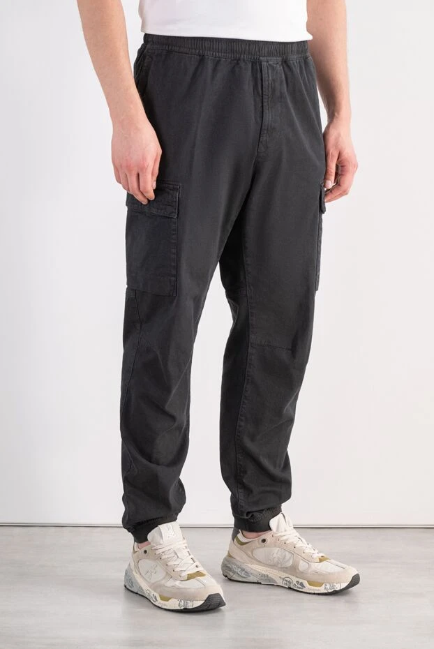 Stone Island black men's tapered cargo pants made of heavy cotton twill 197763 - photo 3