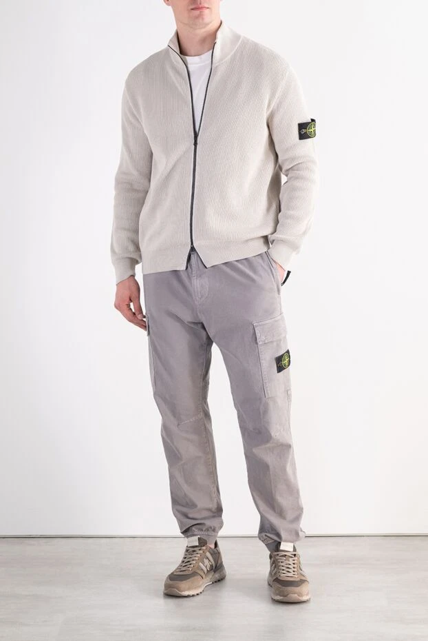Stone Island men's grey tapered cargo pants made of heavy cotton twill 197764 - photo 2