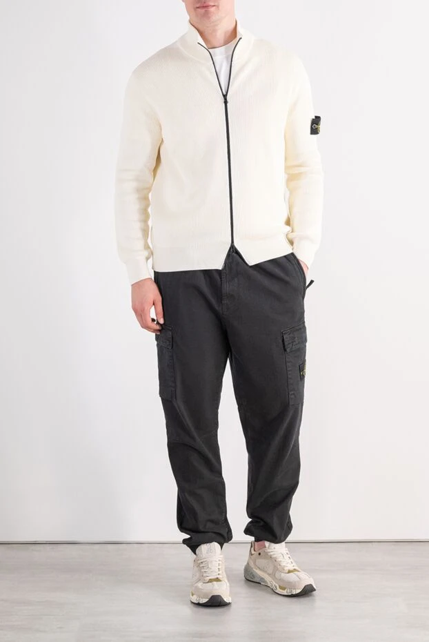 Stone Island кардиган в рубчик білого кольору з патчем 197766 - фото 2