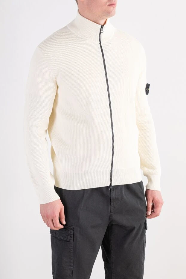 Stone Island кардиган в рубчик білого кольору з патчем 197766 - фото 3