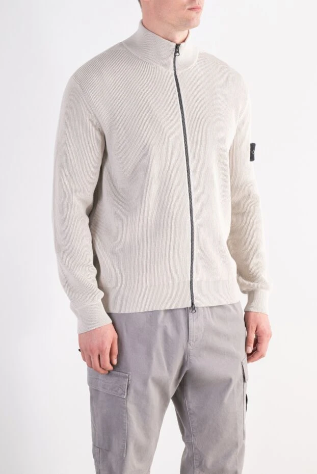 Stone Island в'язаний кардиган у рубчик світло-сірого кольору з патчем 197767 - фото 3