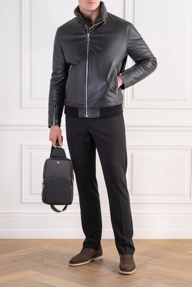 Seraphin leather winter bomber jacket with fur lining and high collar 197774 - photo 2