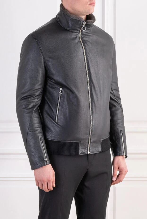 Seraphin leather winter bomber jacket with fur lining and high collar 197774 - photo 3