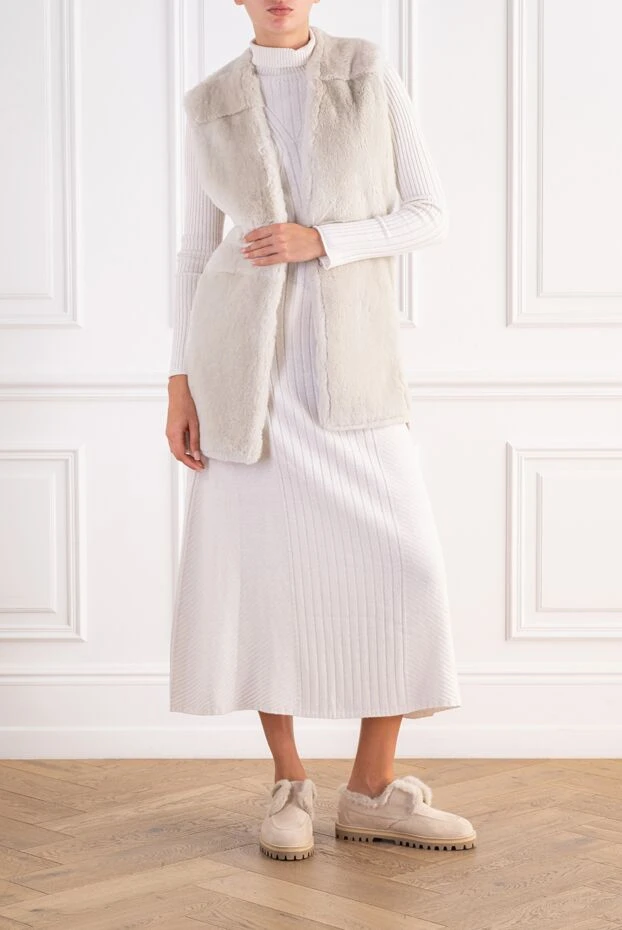 Peserico women's long milky-colored wool and cashmere vest with rabbit fur 197777 - photo 2