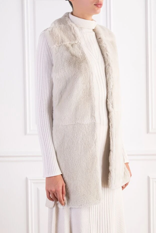 Peserico women's long milky-colored wool and cashmere vest with rabbit fur 197777 - photo 3