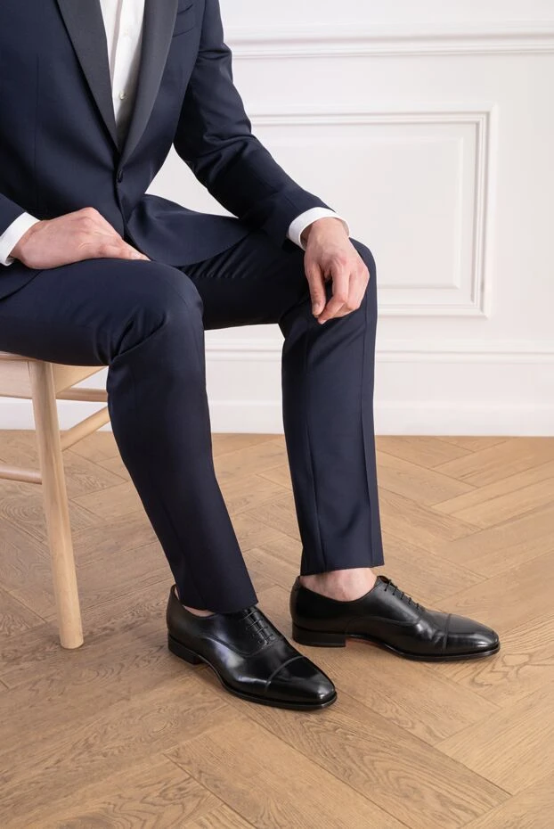 Santoni men's black leather oxfords with orange soles 197814 - photo 2