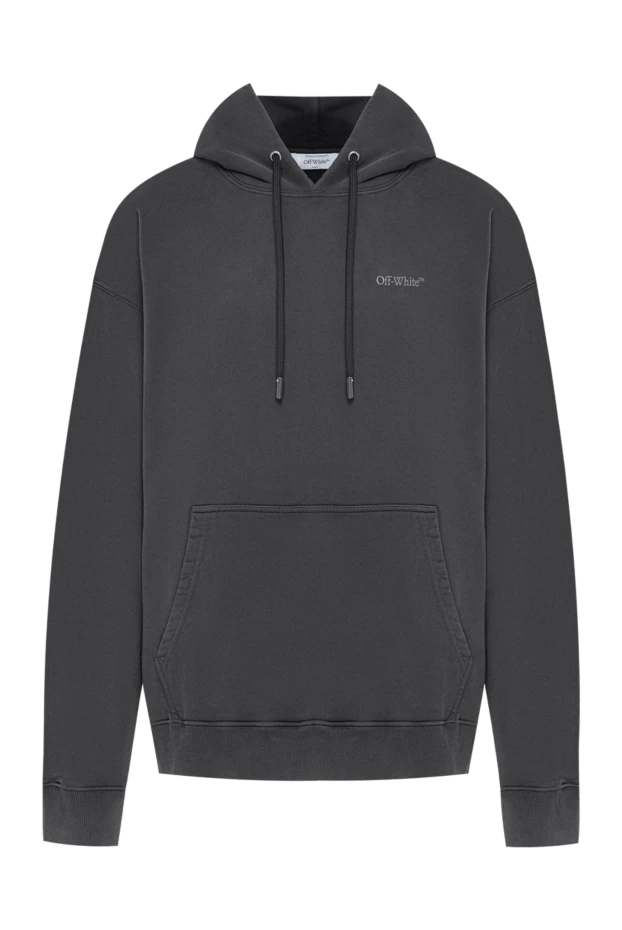 Off-White men's cotton hoodie in a vintage dark gray color with a distressed effect 197837 - photo 1