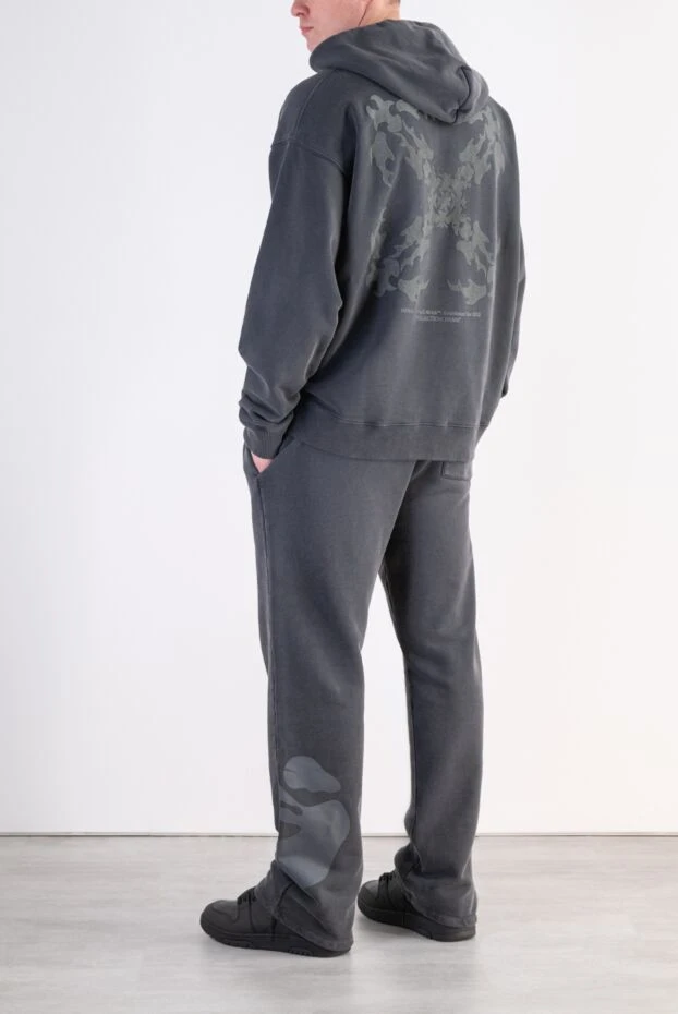 Off-White men's cotton hoodie in a vintage dark gray color with a distressed effect 197837 - photo 2