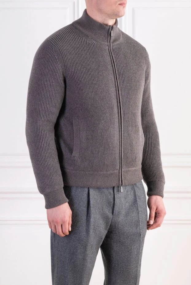 Moorer men's arena knit bomber jacket in taupe 197844 - photo 3