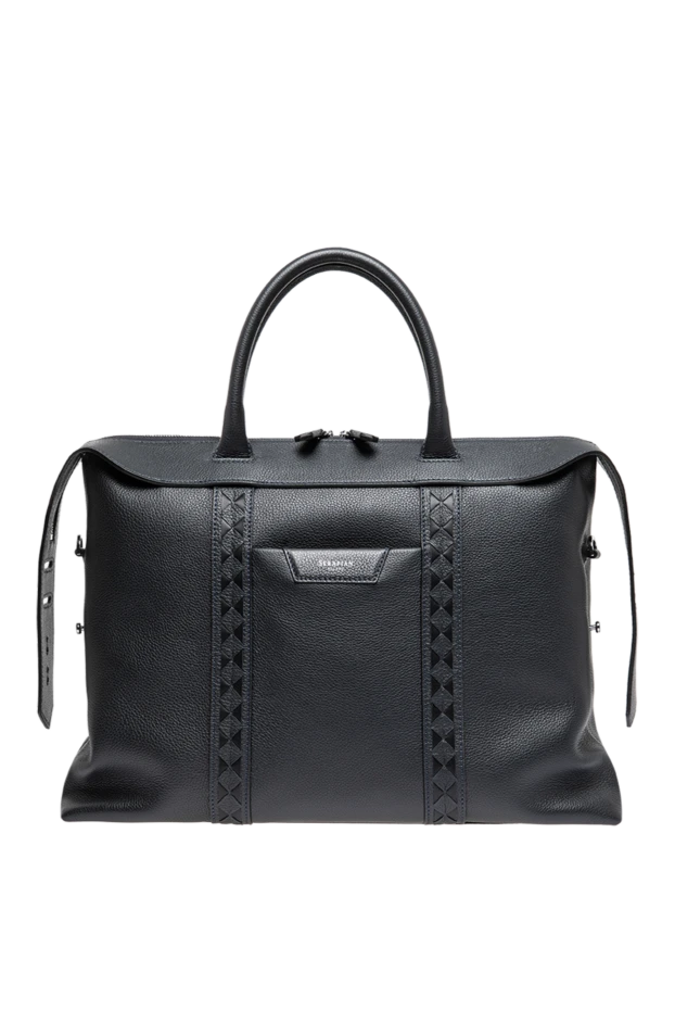 Serapian ділова сумка soft business bag із темно-синьої шкіри cachemire з деталями mosaico 197855 - фото 1