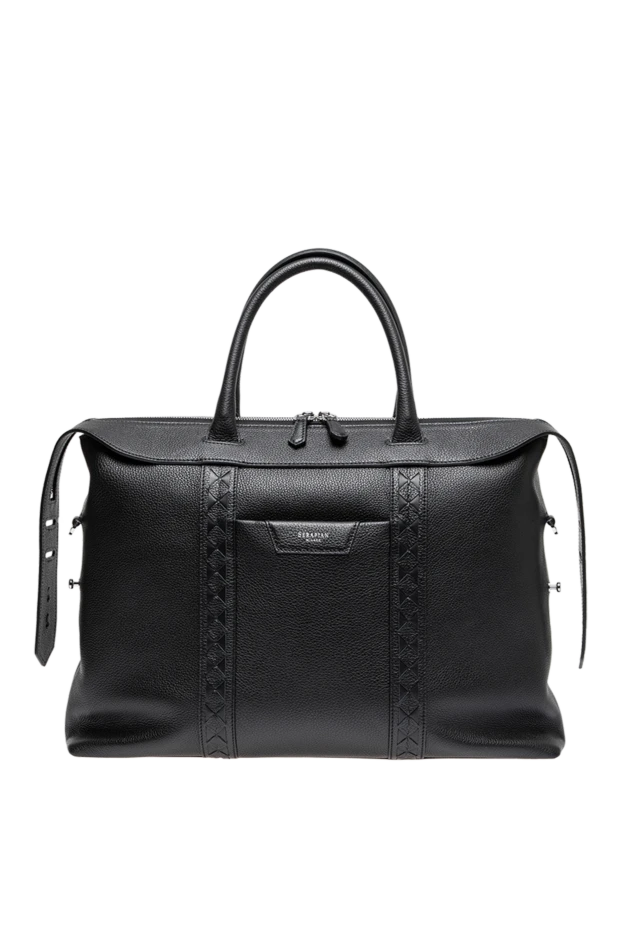Serapian ділова сумка soft business bag із чорної шкіри cachemire з деталями mosaico 197856 - фото 1