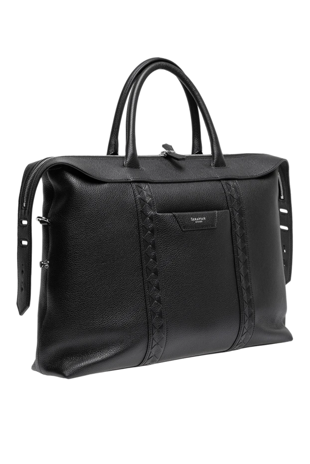 Serapian ділова сумка soft business bag із чорної шкіри cachemire з деталями mosaico 197856 - фото 3