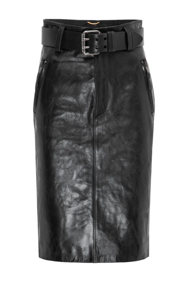 Кожаная юбка-карандаш Saint Laurent длины миди с акцентным ремнем - фото 1