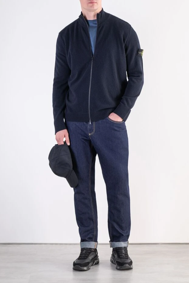 Stone Island мужской вязаный кардиган на молнии из ультратонкой синей вирджинской шерсти 197883 - фото 2