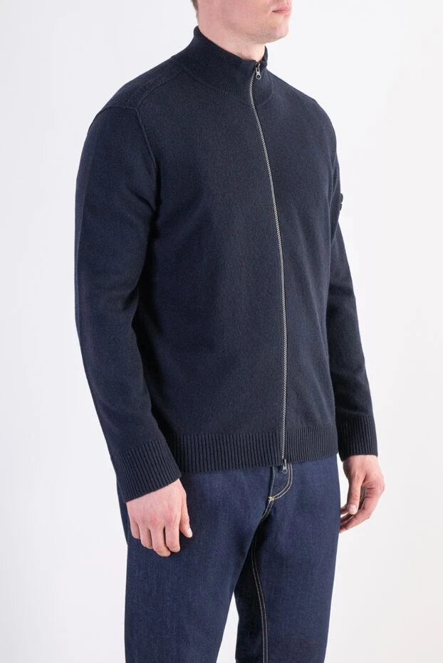 Stone Island мужской вязаный кардиган на молнии из ультратонкой синей вирджинской шерсти 197883 - фото 3