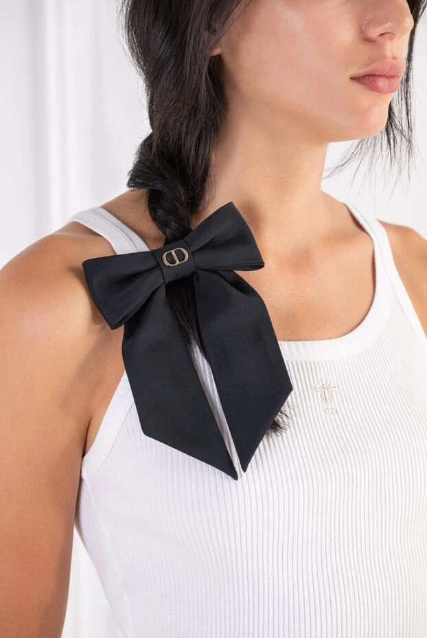 Dior black twist bow hair clip with gold cd logo 197899 - photo 2
