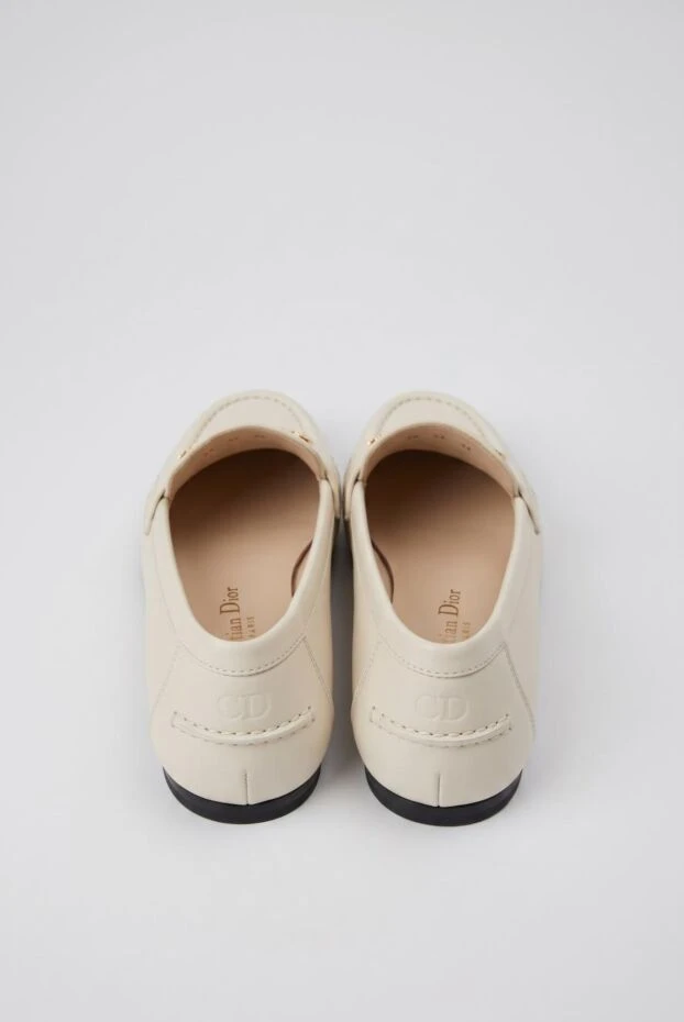 Women's white leather Dior Boy loafers with gold-tone metallic logo - photo 2