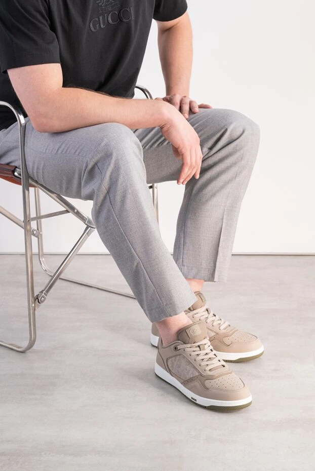 Dior men's b27 uptown low-top sneakers in beige leather 197912 - photo 2
