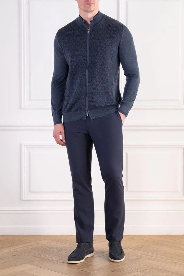 Zilli men's gray cashmere and silk cardigan with a geometric pattern 197931 - photo 2