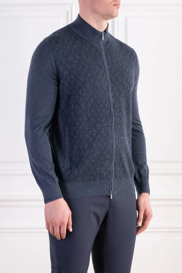 Zilli men's gray cashmere and silk cardigan with a geometric pattern 197931 - photo 3