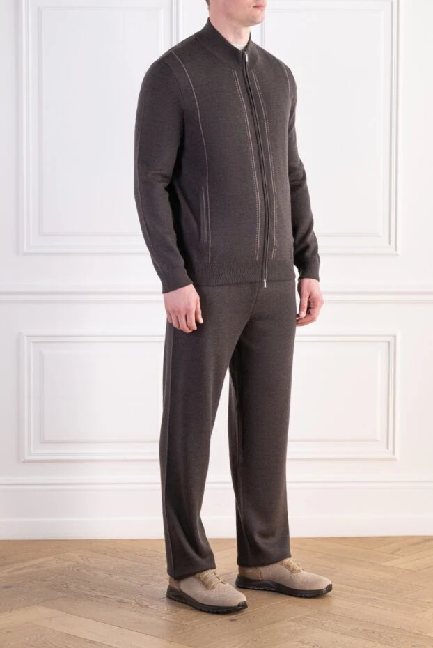 Zilli men's brown knitted suit with a stand-up collar 197942 - photo 3