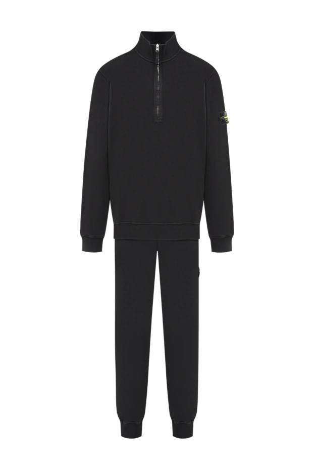 Stone Island мужской прогулочный костюм из хлопкового флиса глубокого черного цвета 197955 - фото 1