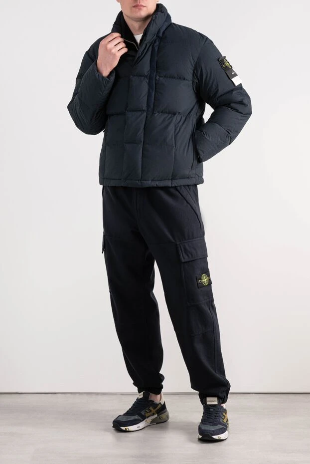 Stone Island men's dark blue quilted down jacket with a high stand-up collar 198083 - photo 2