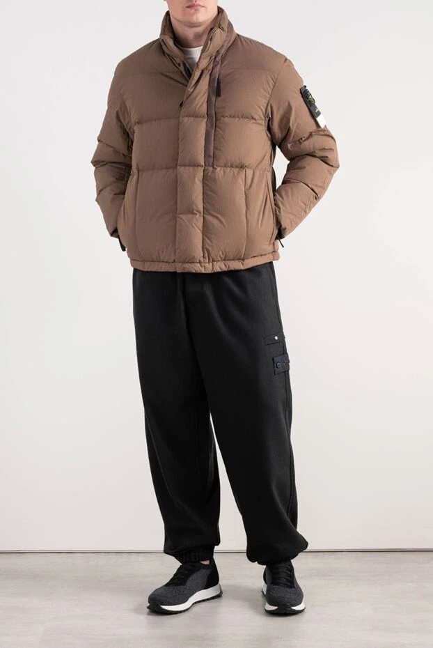 Stone Island men's quilted down jacket in brown with a high stand-up collar 198084 - photo 2