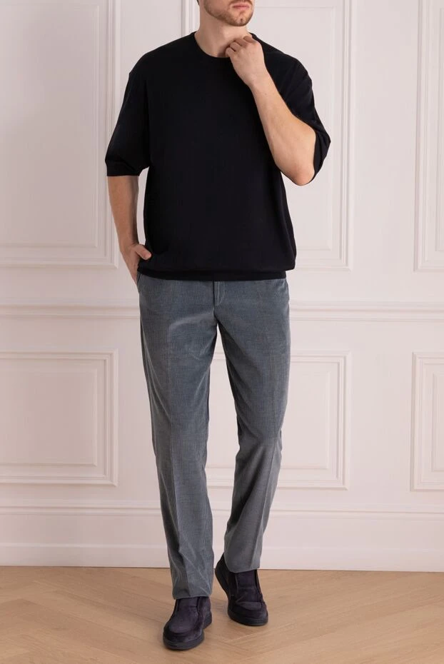 Brioni man men's trousers made of cotton and cashmere, blue buy with prices and photos 956746 - photo 2