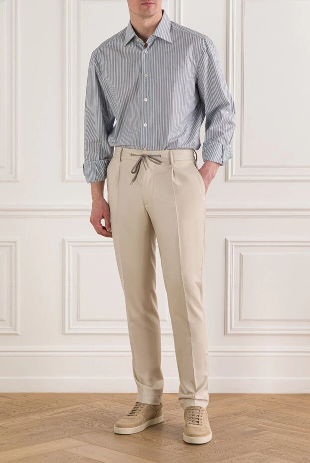 Kiton бавовняна сорочка у світло-синю смужку із застібкою на перламутрові гудзики 958193 - фото 2