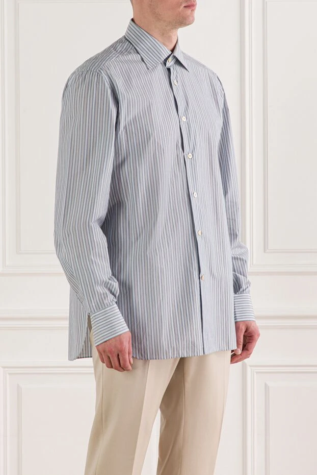 Kiton light blue striped cotton shirt with mother-of-pearl buttons 958193 - photo 3