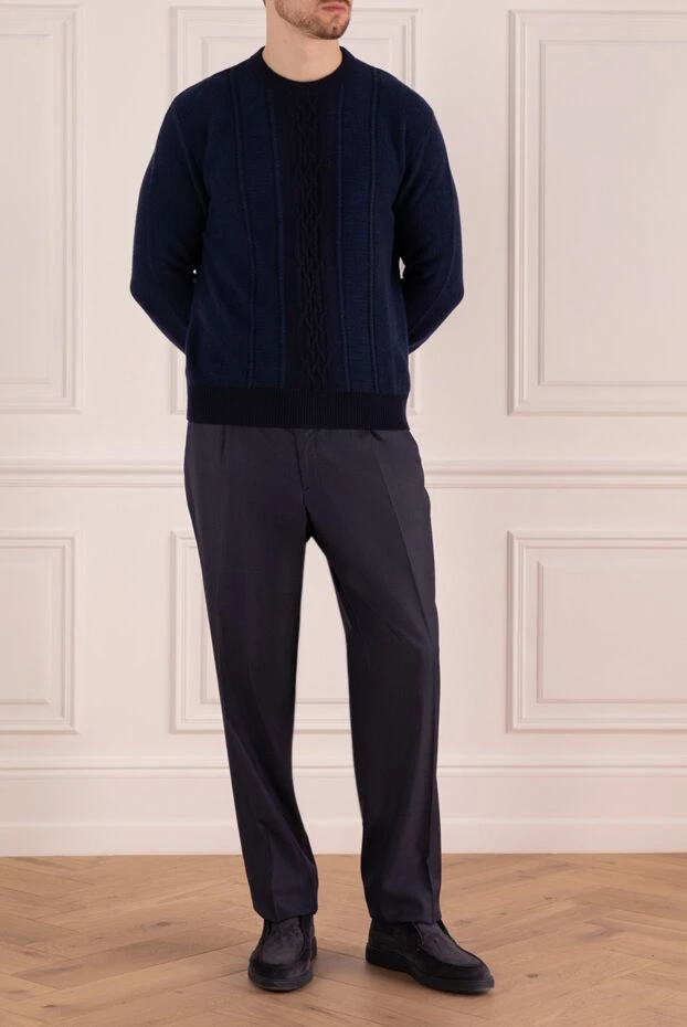 Brioni man cotton and cashmere trousers for men, blue buy with prices and photos 966181 - photo 2