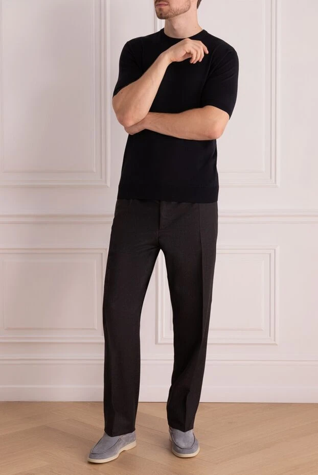 Brioni man men's black wool trousers 977581 - photo 2