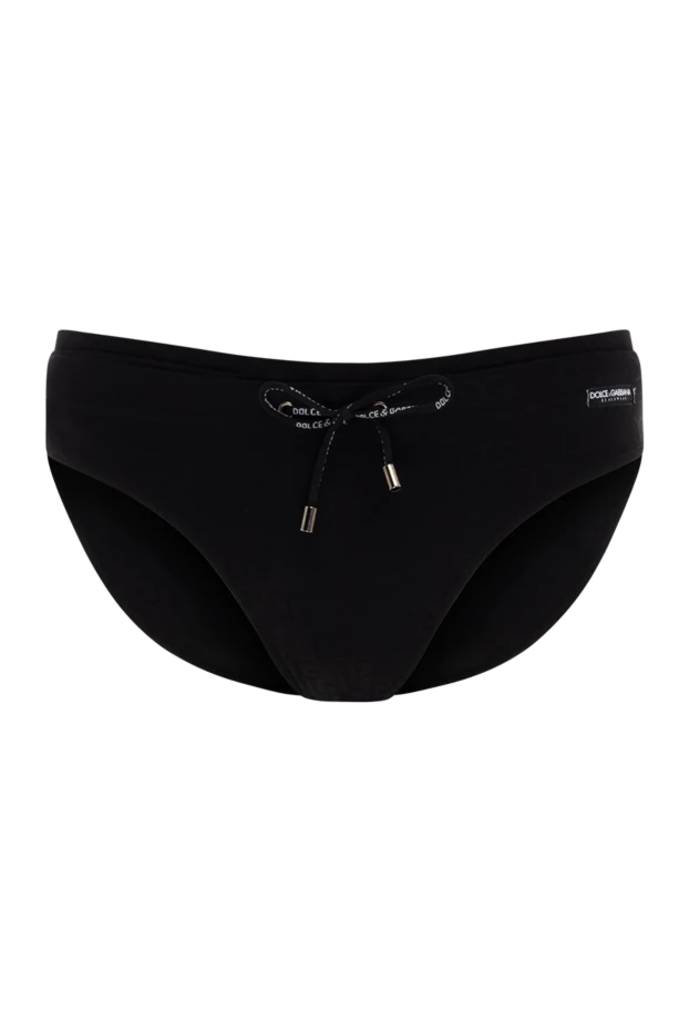 Black men's beach swim trunks made of polyamide and elastane.