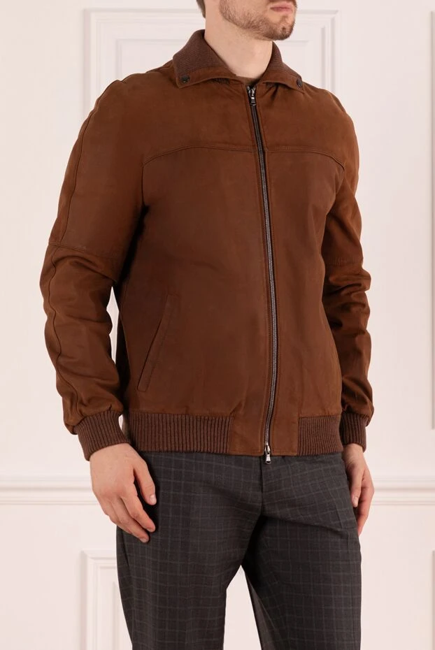 Wonderland autumn men's jacket made of smooth leather with a collar with buttons and an elastic waistband 991164 - photo 3