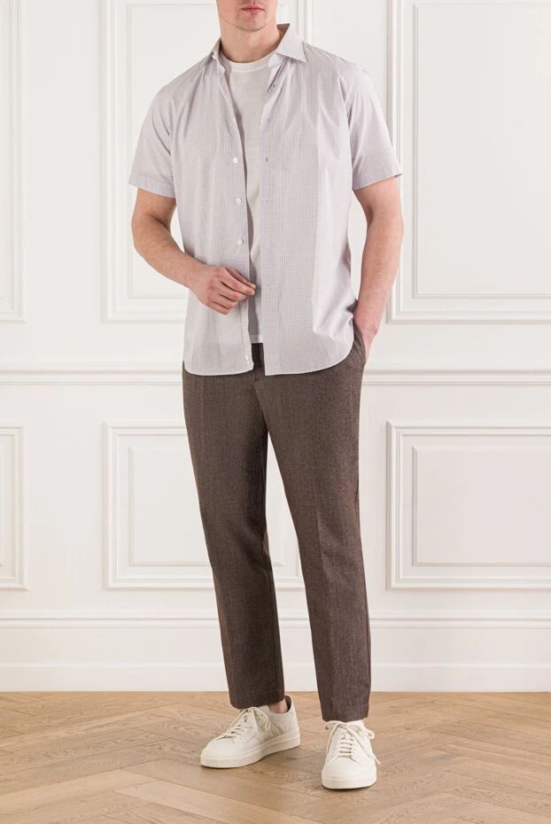 Canali рубашка мужская хлопковая светлая в мелкую клетку с коротким рукавом 992419 - фото 2