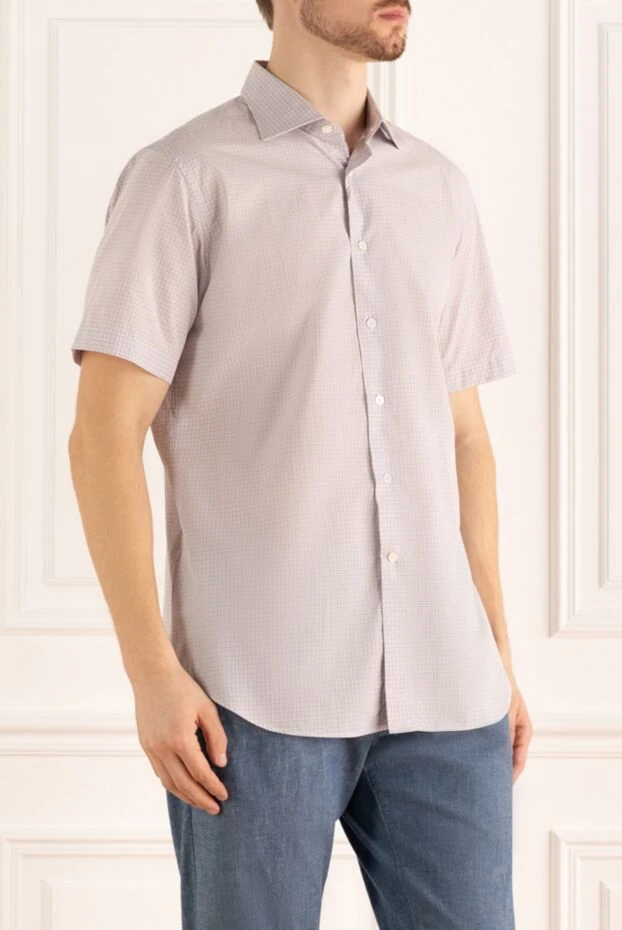 Canali men's light cotton shirt with a small check pattern and short sleeves 992419 - photo 3