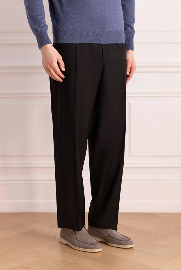 Canali men's business trousers in black with an extended hip line and minimalist trim 993846 - photo 3