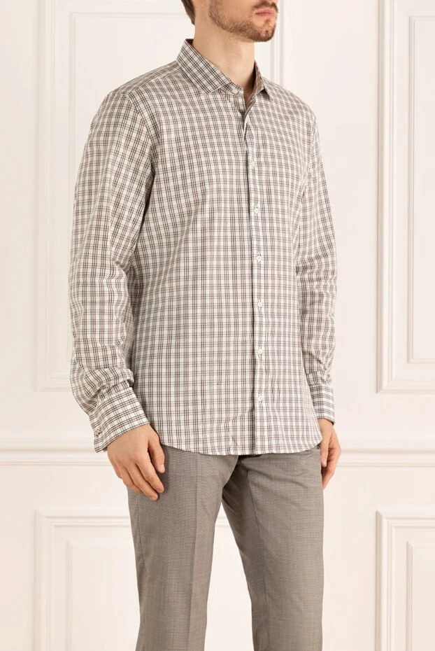 Gucci men's long sleeve shirt in grey and brown check 994690 - photo 3